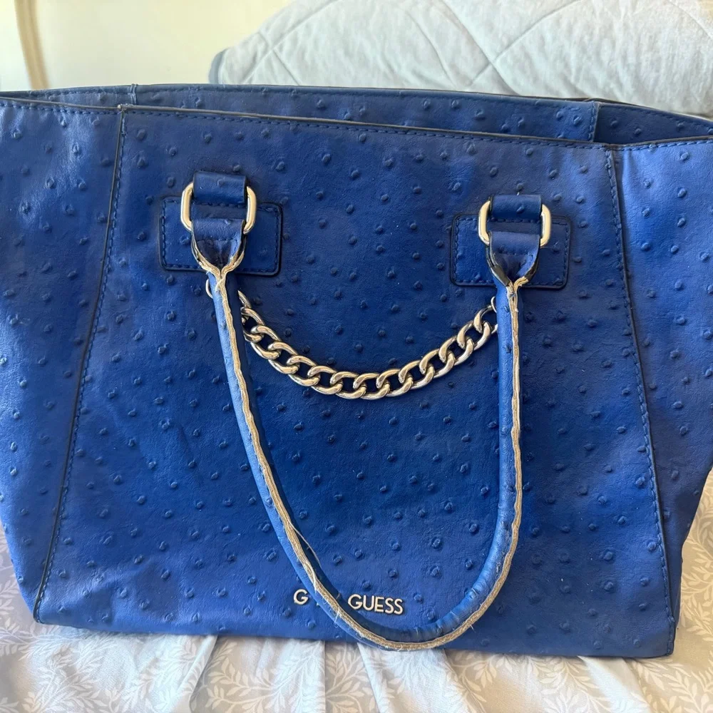 GUESS Royal Blue Chain-Detail Tote